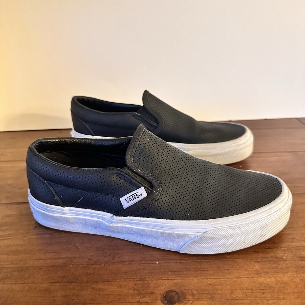VANS Off The Wall Perf Leather Black Slip On‎ Shoes Women's 5  Unisex EUC